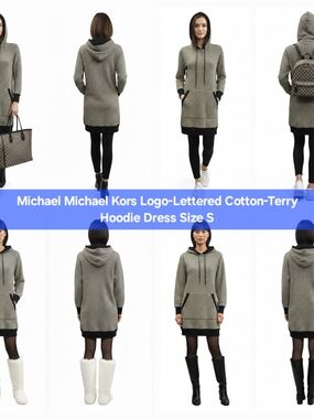 ON HOLD MICHAEL Michael Kors Black and Cream Logo Terry Hoodie Dress